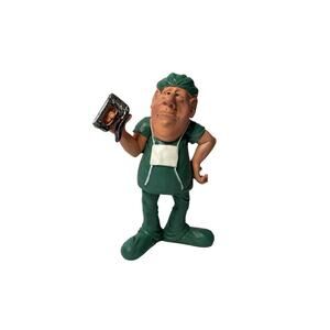 Funny Surgeon Doctor Figurine 6” Green Scrubs Resin Statue